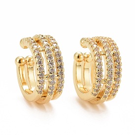 Clear Cubic Zirconia Triple Line Column Cuff Earrings, Rack Plating Brass Jewelry for Women, Cadmium Free & Lead Free