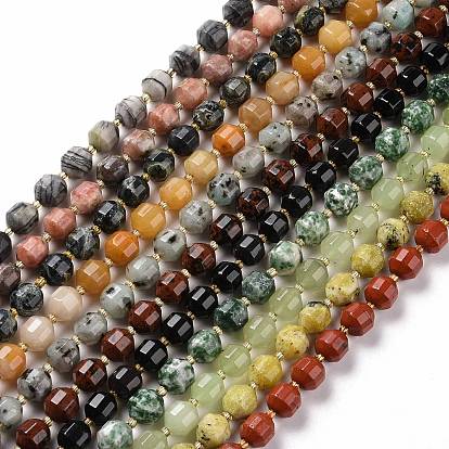 Natural Mixed Gemstone Beads Strands, with Seed Beads, Faceted Bicone Barrel Drum