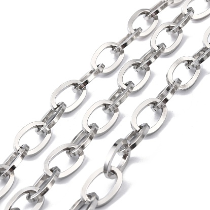 304 Stainless Steel Cable Chains, Unwelded, with Spool, Flat Oval