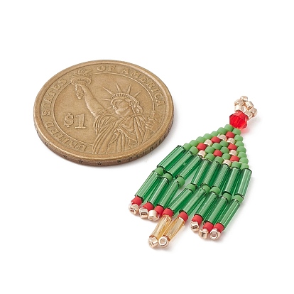 Perles de rocaille faites à la main, Motif métier, pendentif pompon arbre de Noël