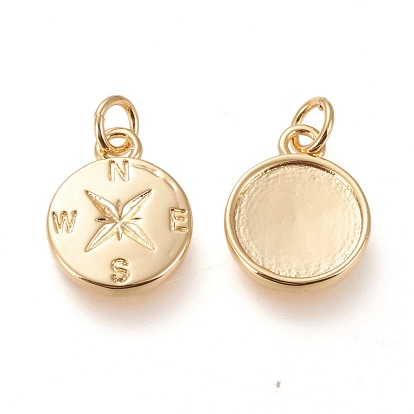 Brass Charms, with Jump Rings, Long-Lasting Plated, Compass