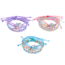 Bohemian Style Braided Bracelet Set with Shell Beads and Adjustable Fit - 4 Pieces