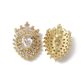 Brass Pave Clear Cubic Zirconia Cabochons, Nail Art Decoration Accessories, with Glass Rhinestone, Shield