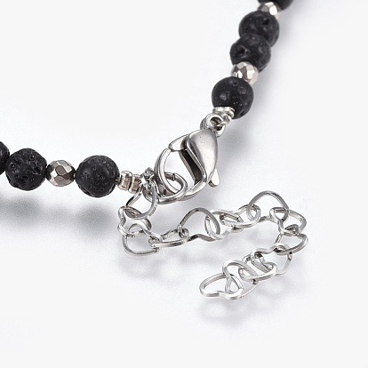 Colliers pendentif coquille spirale, avec des perles d'hématite synthétique non magnétiques et des perles de pierre de lave naturelle et 304 apprêts en acier inoxydable, sacs de cordon de toile de jute