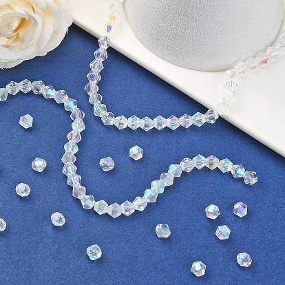 Handmade Glass Faceted Bicone Beads, Half AB Color Plated