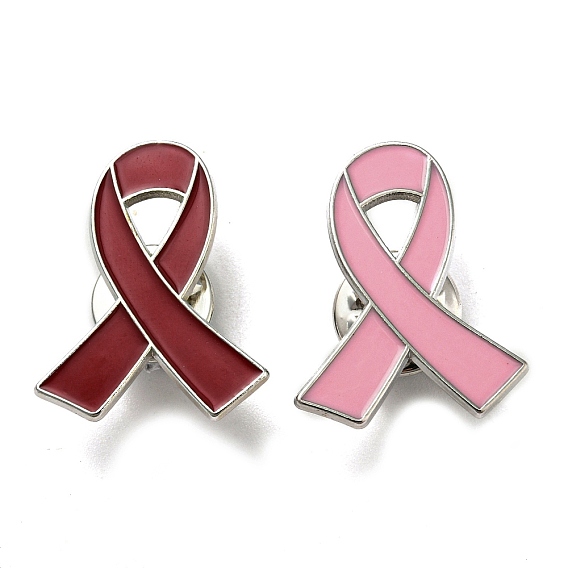 AIDS/Breast Cancer Awareness Ribbon Enamel Pins, Platinum Alloy Badge for Backpack Clothes