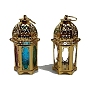 Linterna de vela de ramadán de hierro chapado en oro retro, Portavelas de lámpara colgante decorativa de vidrio portátil para decoración del hogar