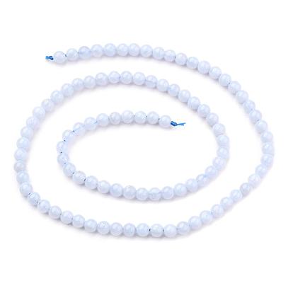 Calcédoine bleue naturelle rangées de perles, ronde