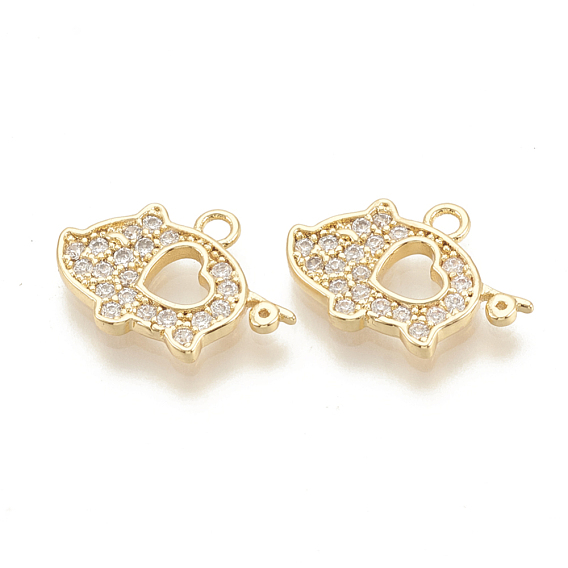 Brass Micro Pave Cubic Zirconia Pendants, Piggy Silhouette with Heart, Nickel Free, Real 18K Gold Plated