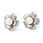 Plastic Pearl Beaded Flower Stud Earrings, 304 Stainless Steel Jewelry