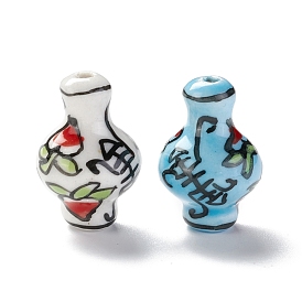Cuentas de porcelana hechas a mano, pearlized, jarrón con patrón de melocotón