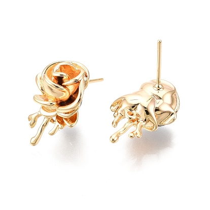 Brass Rose Stud Earrings for Women, Nickel Free