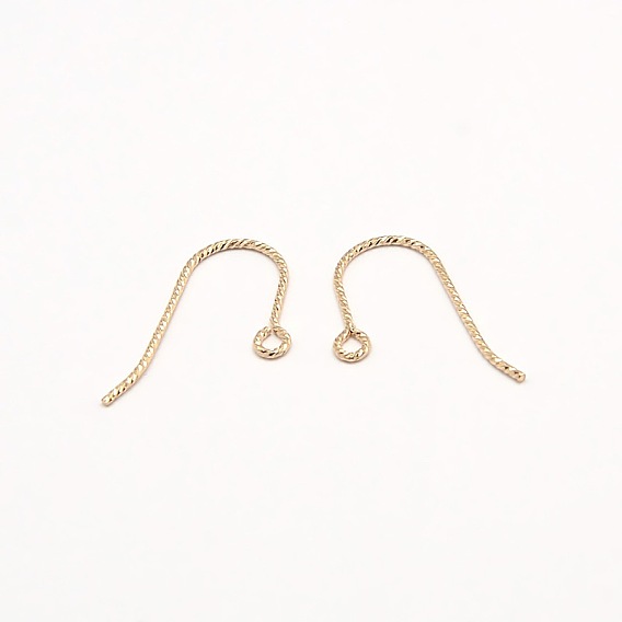 Crochets d'oreilles en or jaune, avec boucle horizontale, 1/20 14 k rempli d'or, sans cadmium et sans nickel et sans plomb, 17x12mm, Trou: 1mm, Jauge 21, pin: 0.7 mm