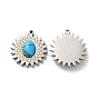 Synthetic Turquoise Pendants, Sun Charms, with 304 Stainless Steel Findings
