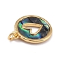 Real 18K Gold Plated Brass Pendants, with Mixed Shell & Gemstone, Long-Lasting Plated, Flat Round with Heart