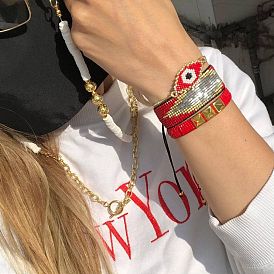 Boho Style Multi-layered Miyuki Beaded Turkish Evil Eye Handmade Bracelet for Women