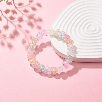 Bracelet extensible perlé coeur acrylique couleur bonbon pour femme