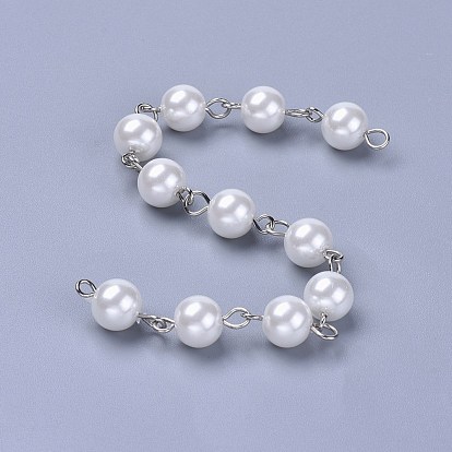 Chaînes de perles de verre teinté à la main, non soudée, avec épingle à oeil en fer