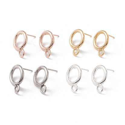 304 Stainless Steel Stud Earring Findings, with 316 Surgical Stainless Steel Pins and Horizontal Loops, Ring