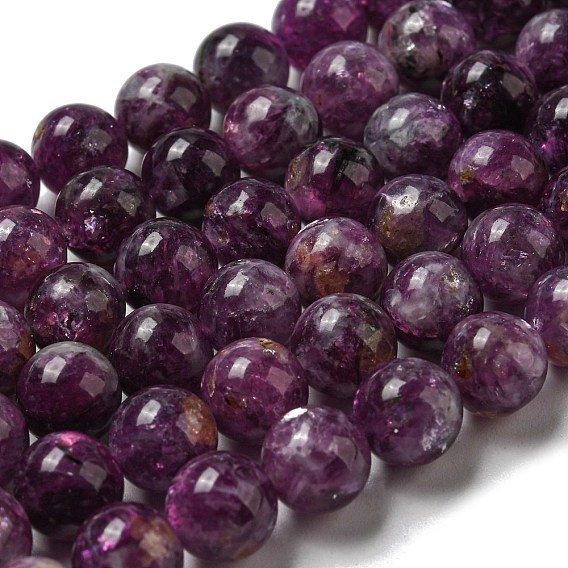 Lepidolita natural / hebras de perlas de piedra de mica púrpura, rondo, aa grado
