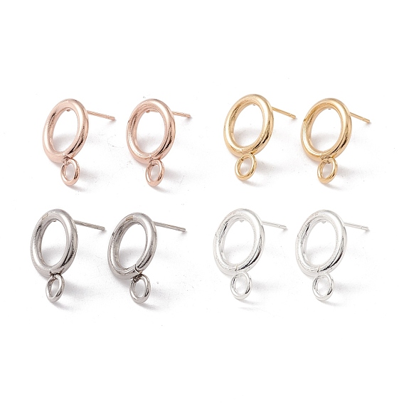 304 Stainless Steel Stud Earring Findings, with 316 Surgical Stainless Steel Pins and Horizontal Loops, Ring