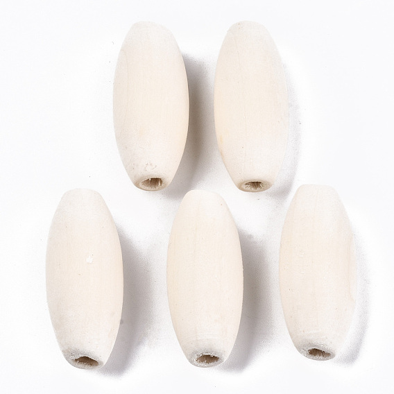 Perles en bois naturel non fini, non teint, Perles avec un grand trou   , ovale