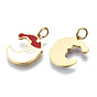316 Surgical Stainless Steel Enamel Charms, for Christmas, with Jump Rings, Moon