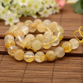 Natural Gemstone Yellow Hematoid Quartz Beads Strands, Ferruginous Quartz, Faceted Round
