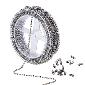 304 Stainless Steel Ball Chains, with Spool and Stainless Steel Ball Chain Connectors