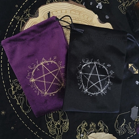 Velvet Pentagram Print Storage Pouches, Drawstring Bag, Rectangle