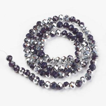 Plaquer des brins de perles de verre opaques, demi-argenté, facette, rondelle
