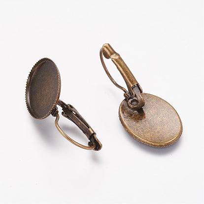 Accessoires dormeuses d'oreilles en laiton, fil d'oreille de style français, plateau: 13x18 mm, 32x14x13 mm