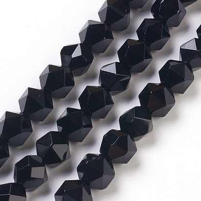 Natural Black Onyx Beads Strands, Faceted, Dyed & Heated