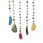 Mixed Gemstone Chips Beaded Moon Hanging Sun Catchers, with Glass Bullet and Natural Agate, with Iron Findings
