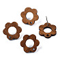 Walnut Wood Stud Earring Findings, with Hole and 304 Stainless Steel Pin, Hollow Flower