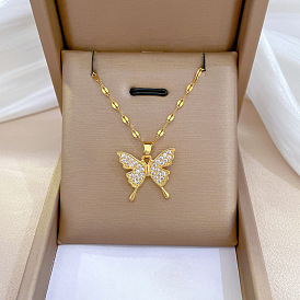 Luxurious Butterfly Mascot Necklace - Elegant, Versatile, Titanium Steel Chain.