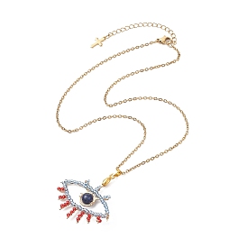 201 collier de pendentifs en acier inoxydable, lapis-lazuli naturel et perles de verre, 304 chaînes de câbles en acier inoxydable