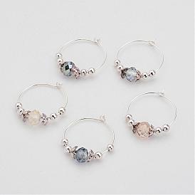 Glass Beads Wine Glass Charms, with Brass Hoop and Metal Findings, 29x26x0.8mm