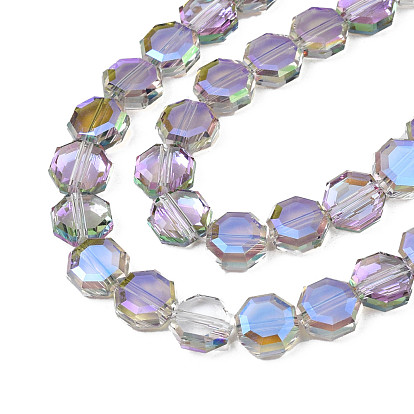 Hebras de perlas de vidrio translúcido electrochapado, medio chapado, facetados, octágono