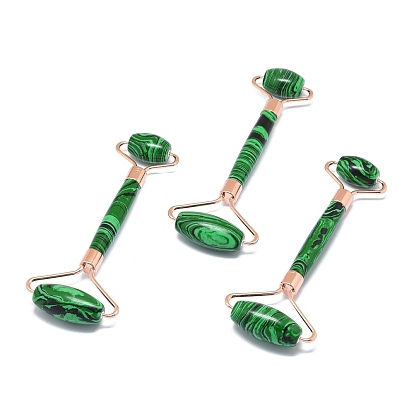 Gemstone Massage Tools, Facial Rollers, with Brass Findings, for Face, Eyes, Neck, Body Muscle Relaxing