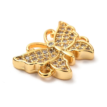 Brass Micro Pave Clear Cubic Zirconia Links Connectors, Long-Lasting Plated, Butterfly