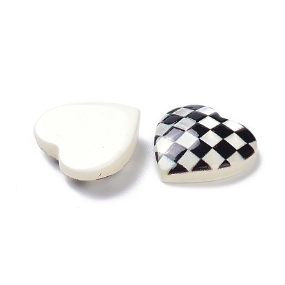 Opaque Resin Cabochons, Heart with Grid Pattern