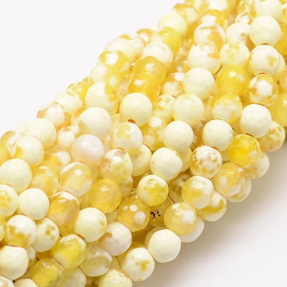 Faceted Natural Agate Round Beads Strands, Dyed, 6mm, Hole: 1mm, about 64pcs/strand, 14.7 inch