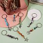 25Pcs 5 Style Natural & Synthetic Gemstone Keychain, with Alloy Pendants, Mix-shaped