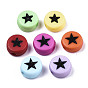 Opaque Acrylic Beads, with Enamel, Flat Round with Star