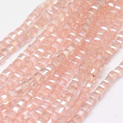 Perles en verre electroplate, de couleur plaquée ab , facette, cube
