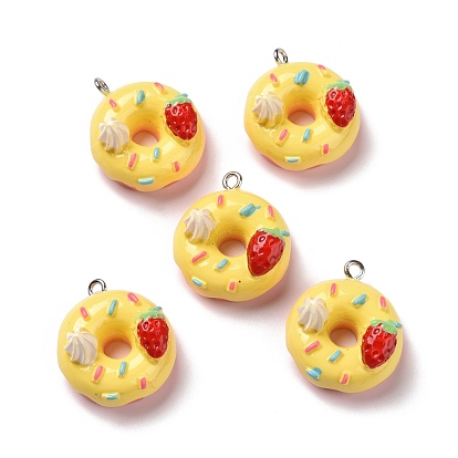 Opaque Resin Pendants, with Platinum Tone Iron Loops, Donut