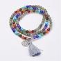 Natural Gemstone Beads Necklaces, with Polyester Tassel and Alloy Findings