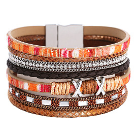 Bohemian Ethnic Wide Brim Bracelet - Colorful Woven Leather Bracelet Women's Accessories.