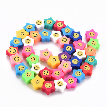 Handmade Polymer Clay Beads Strands, for DIY Jewelry Crafts Supplies, Star with Smile